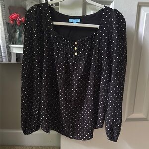 Draper James Square neck long puff sleeve Black Polka Dot Women's Top SZ S NWT